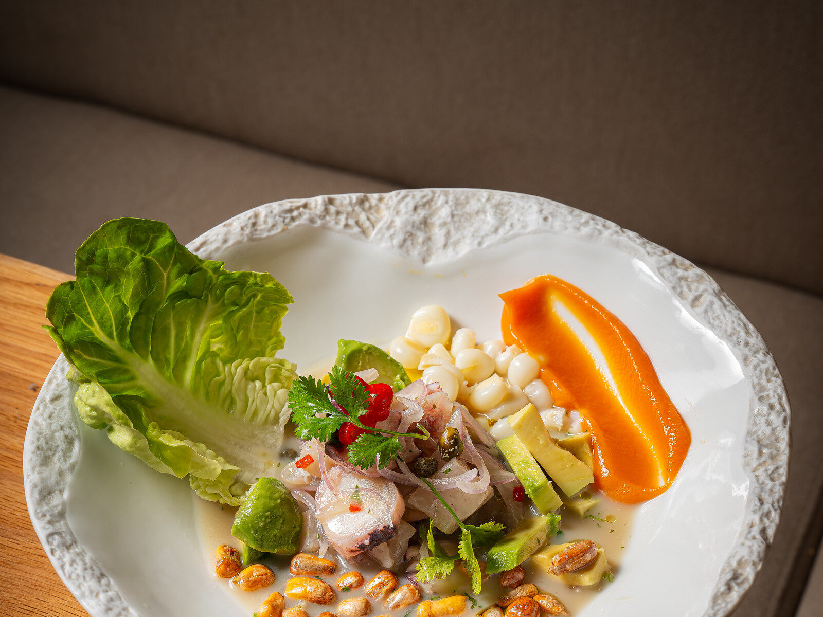 Ceviche apaltado, en la carta de Leche de Tigre